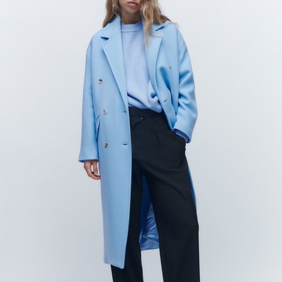 NWT ZARA MANTECO NEW SKY BLUE OVERSIZED WOOL COAT L - Picture 5 of 16